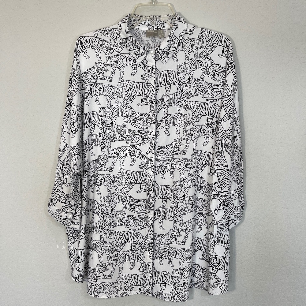 ASOS Black and White Tiger Print Dolman Button Down Blouse